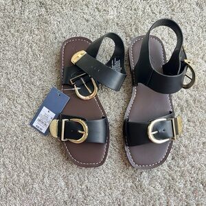 Universal Thread Black Sandals with Gold Buckles. Size 6.5